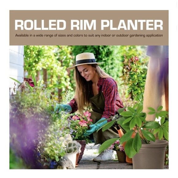 Rugg 6 Inch Polyresin Rolled Rim Round UV Resistant Indoor Outdoor Planter Grey - Picture 2 of 10